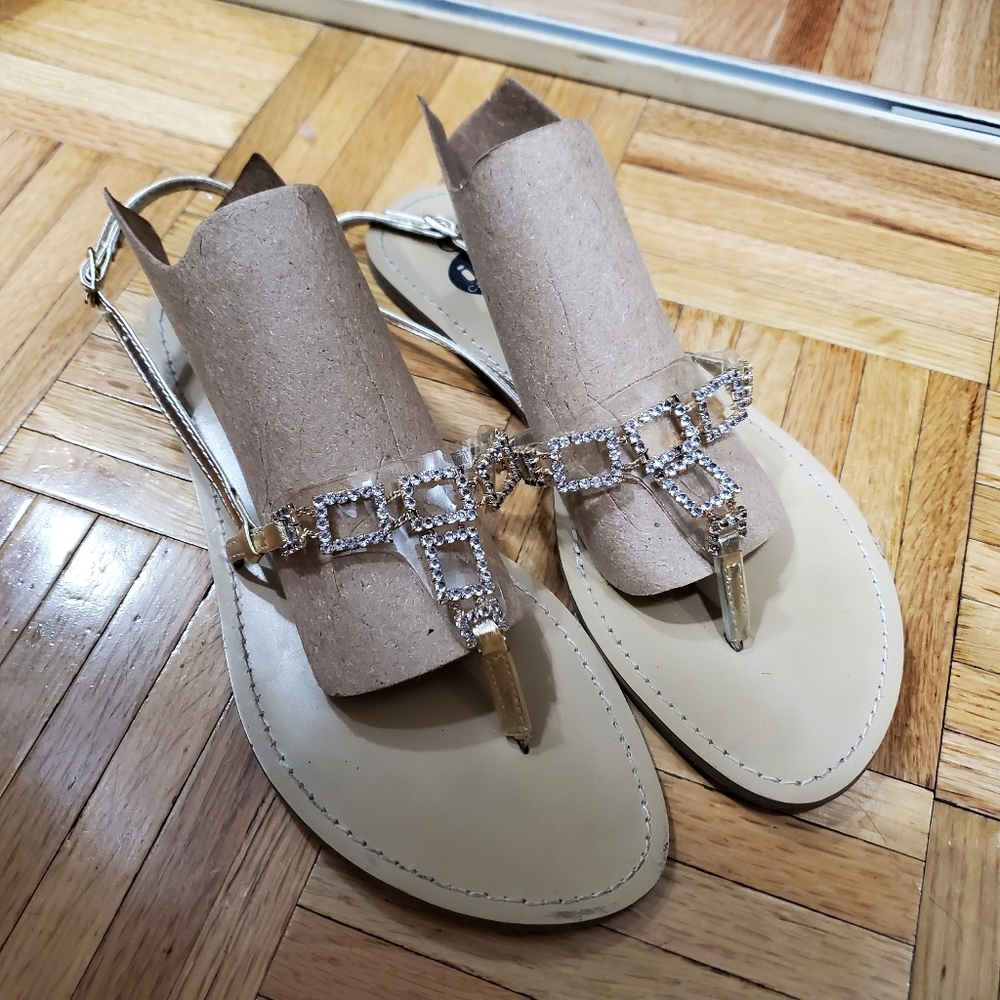Gold Rhinestone Thong Sandals